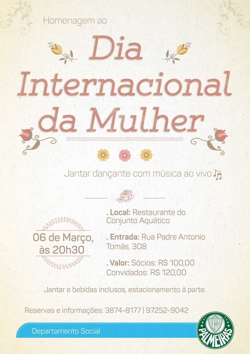 SOCIAL:  Em homenagem ao Dia da Mulher, Verdão promove jantar para associados do clube