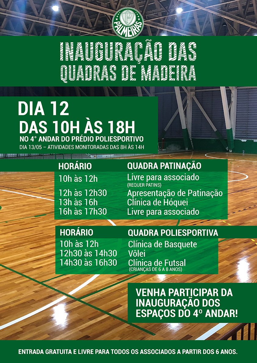 Palmeiras inaugura quadras de madeira com clínicas de hóquei, basquete e futsal; compareça!