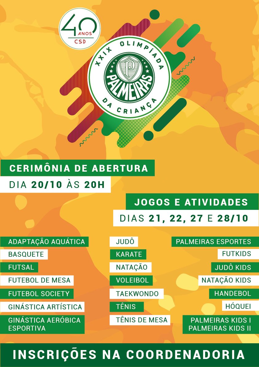 Está chegando a XXIX Olímpiada da Criança do Palmeiras; inscreva-se na Coordenadoria