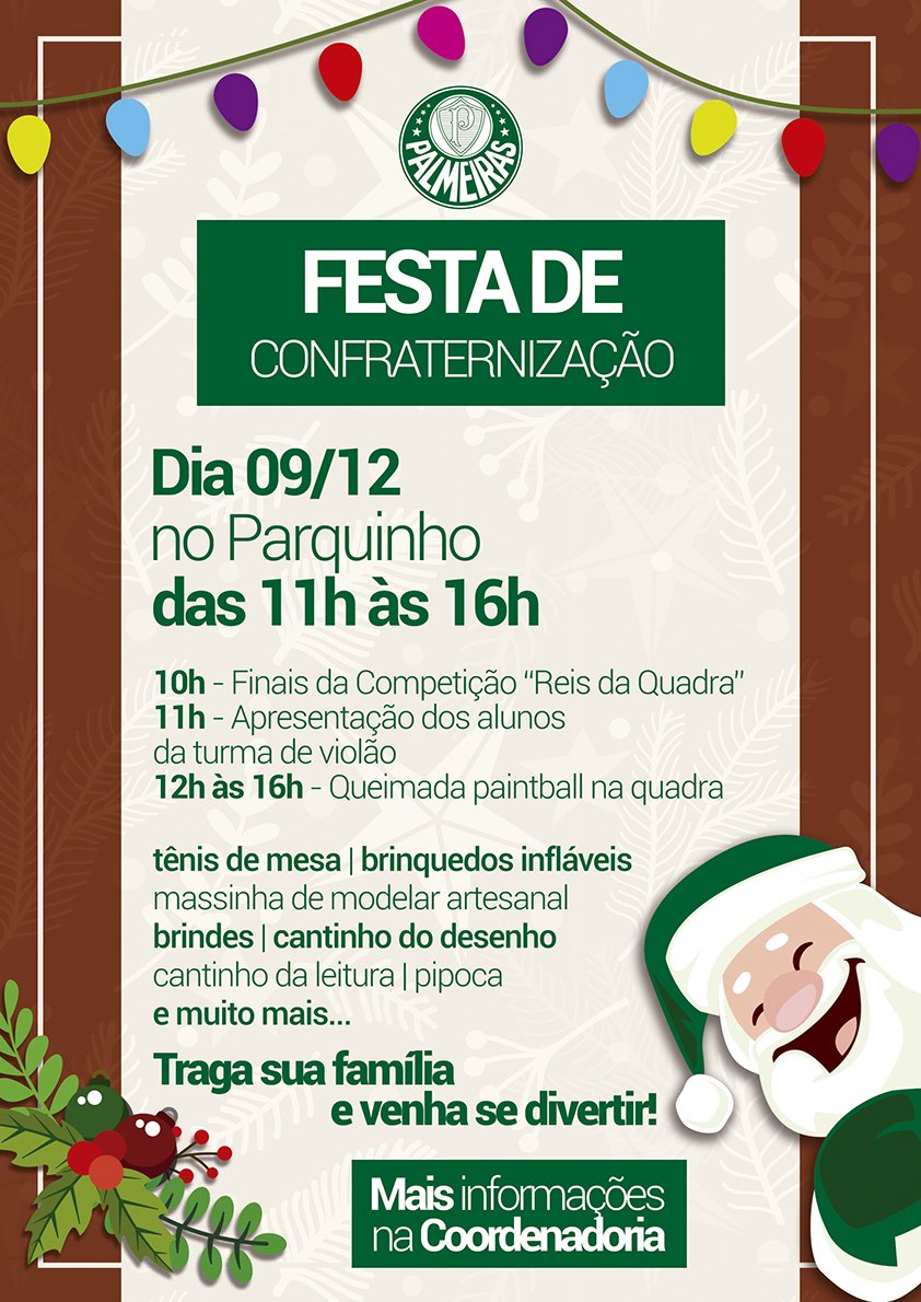Traga seu filho para curtir a Festa de Confraternização no Parquinho do Palmeiras