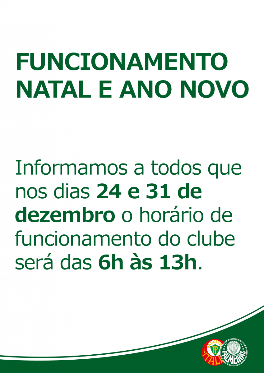 Clube funciona em horário diferente durante as festas de fim de ano; confira