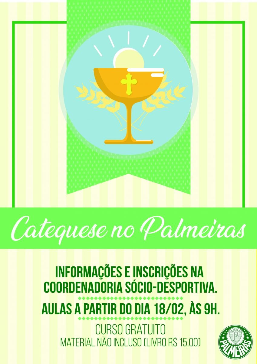 Aulas de catequese no clube começam em fevereiro; inscrições na Coordenadoria