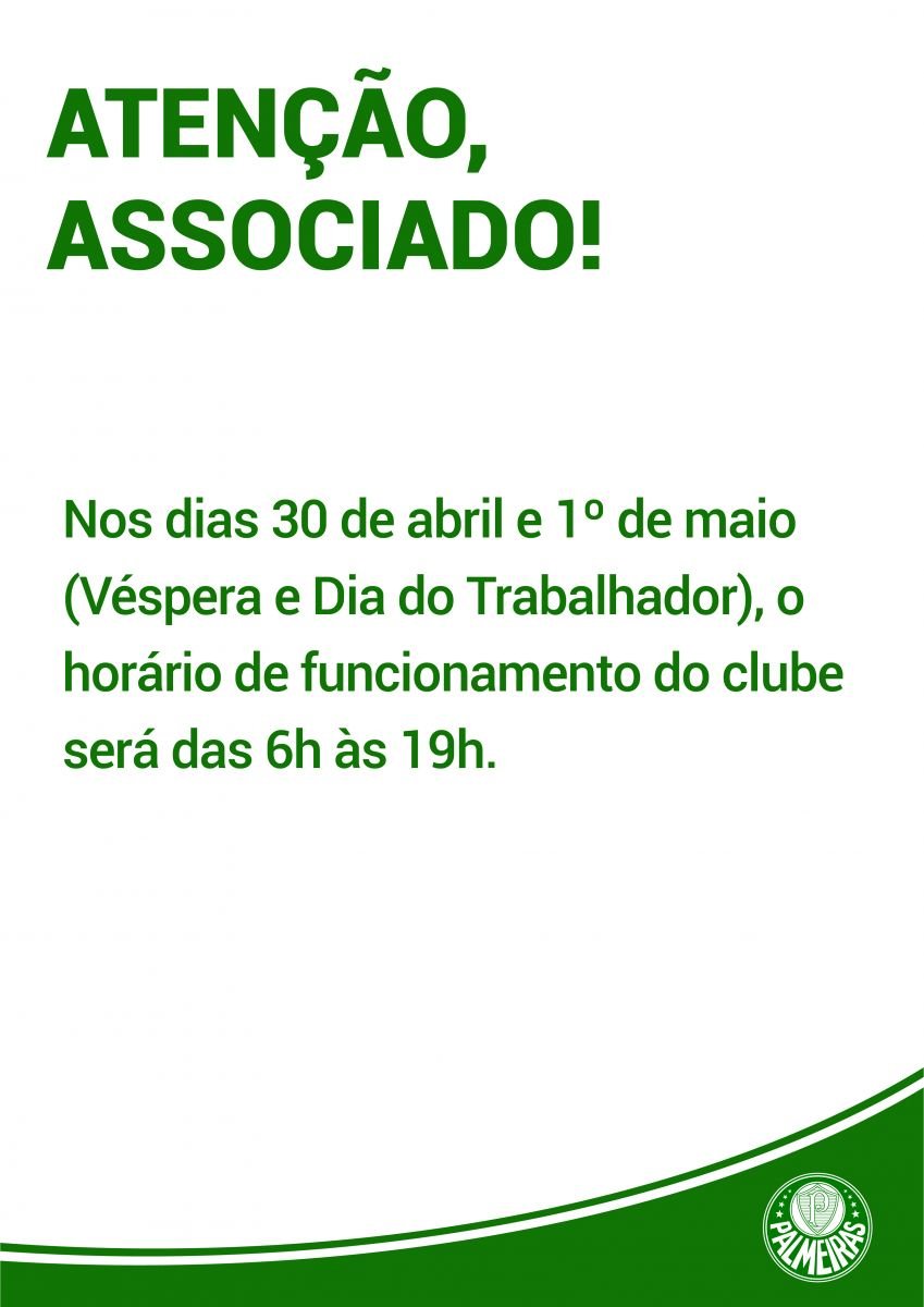 Atenção: confira o horário de funcionamento do clube no Dia do Trabalhador