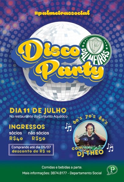 Verdão promove festa ‘Disco Party’ no clube; compre seu convite com desconto