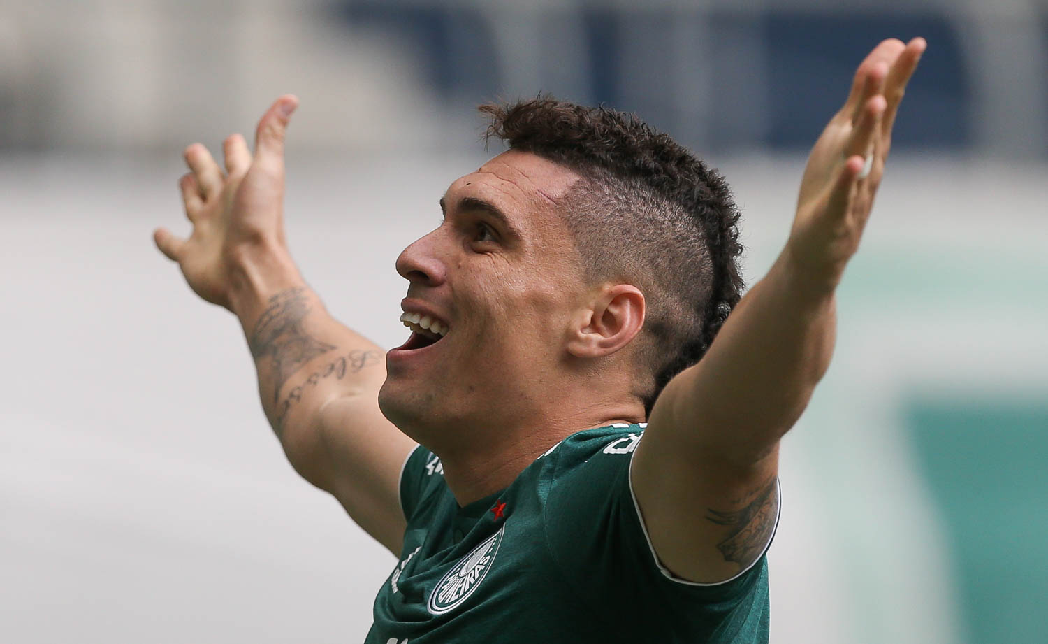 Cesar Greco/Ag. Palmeiras/Divulgação_O 'profeta' Moisés abriu o placar na 14ª rodada, contra o Atlético-MG