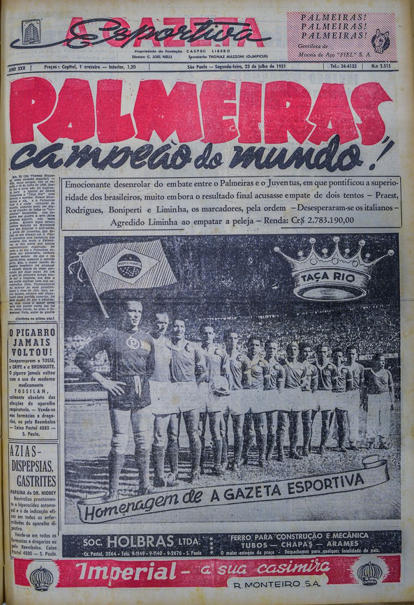 Divulgação_O jornal “A Gazeta Esportiva” publicou a manchete do título e saudou os campeões